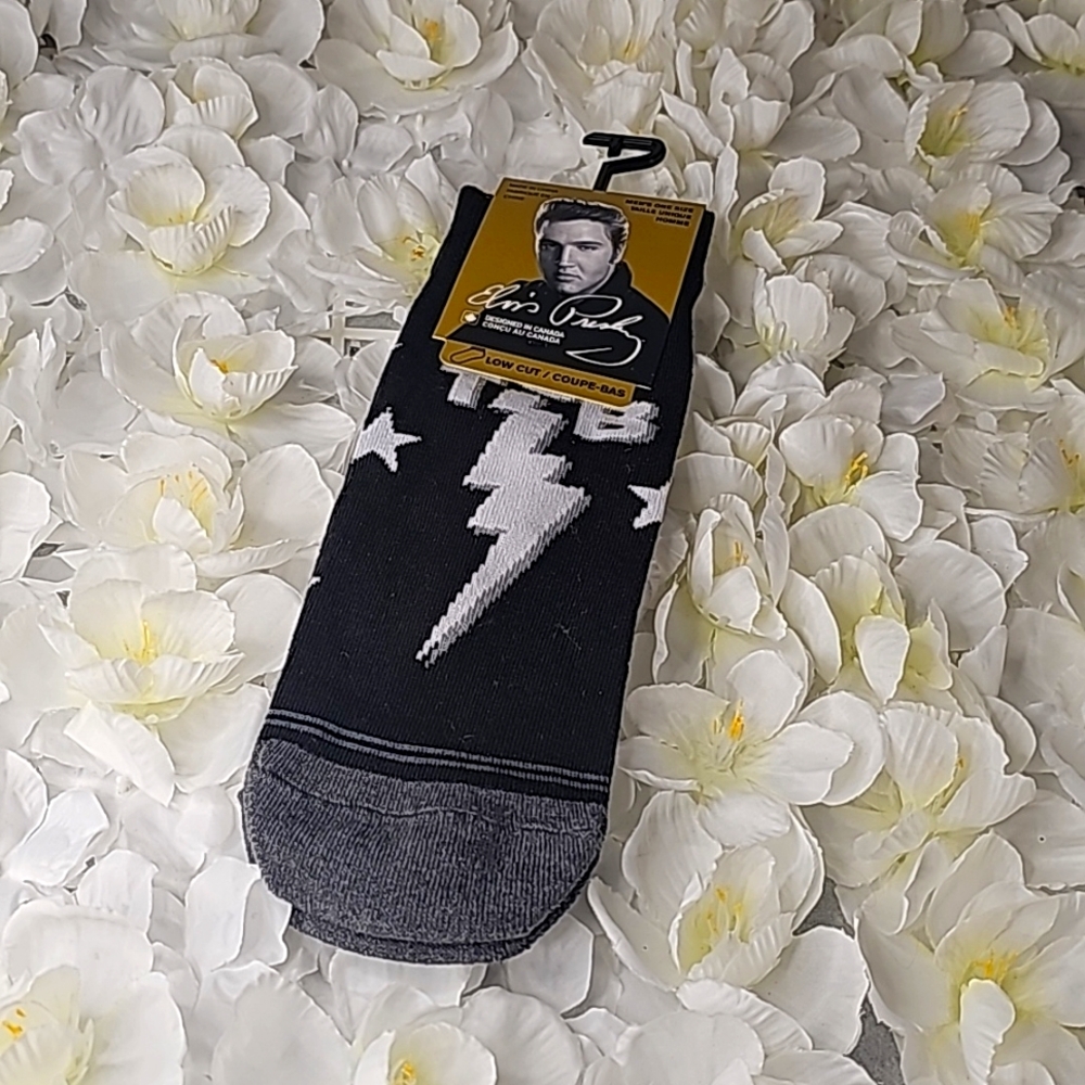 NWT Men's Elvis Presley Perri's Black & White Low Cut Socks (ONE SIZE)